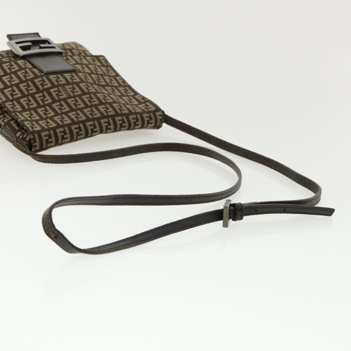 FENDI Zucchino Canvas Shoulder Bag Brown rd3817