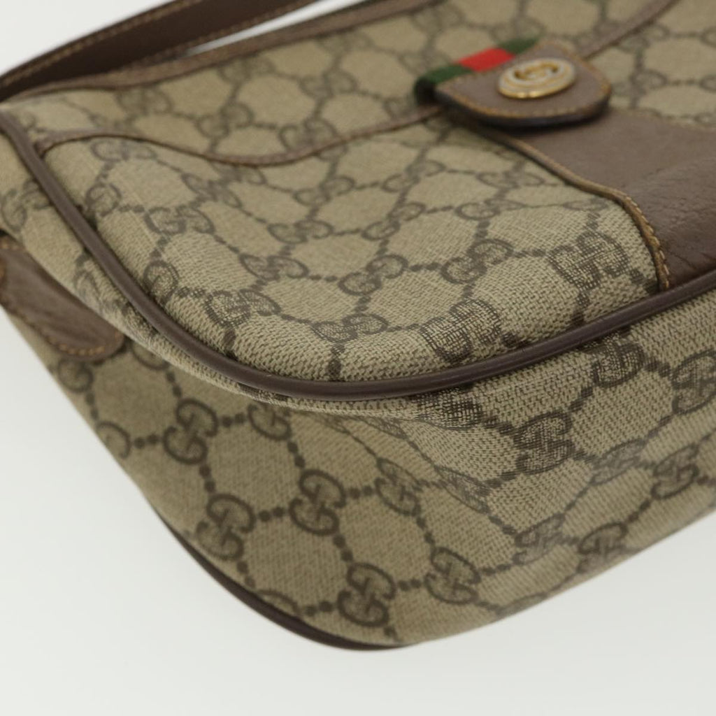 GUCCI Web Sherry Line GG Canvas Shoulder Bag PVC Leather Beige Green rd3958