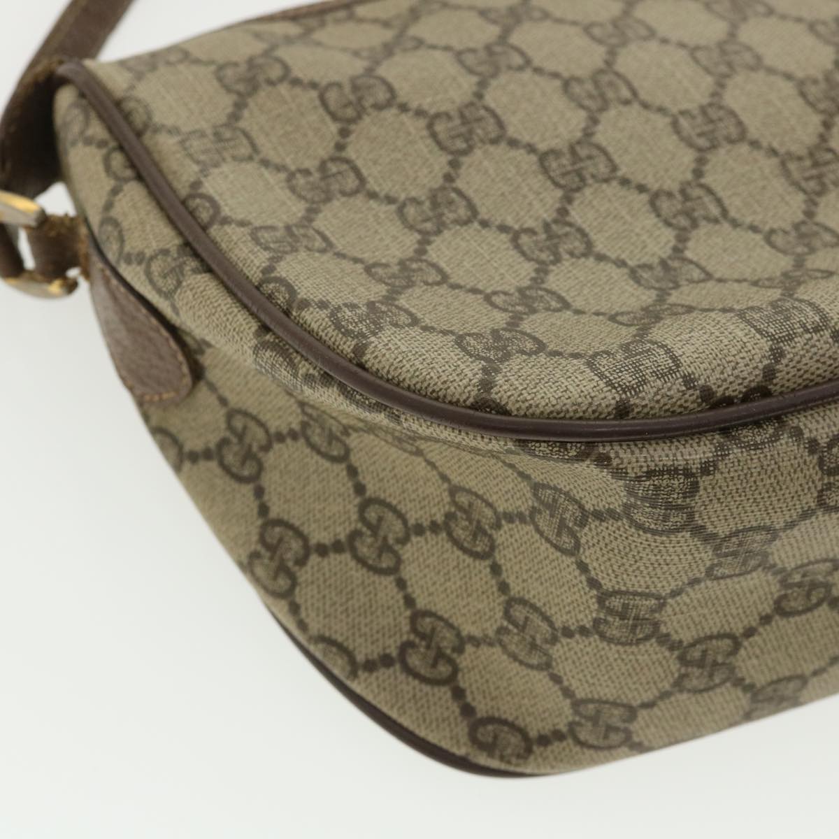 GUCCI Web Sherry Line GG Canvas Shoulder Bag PVC Leather Beige Green rd3958