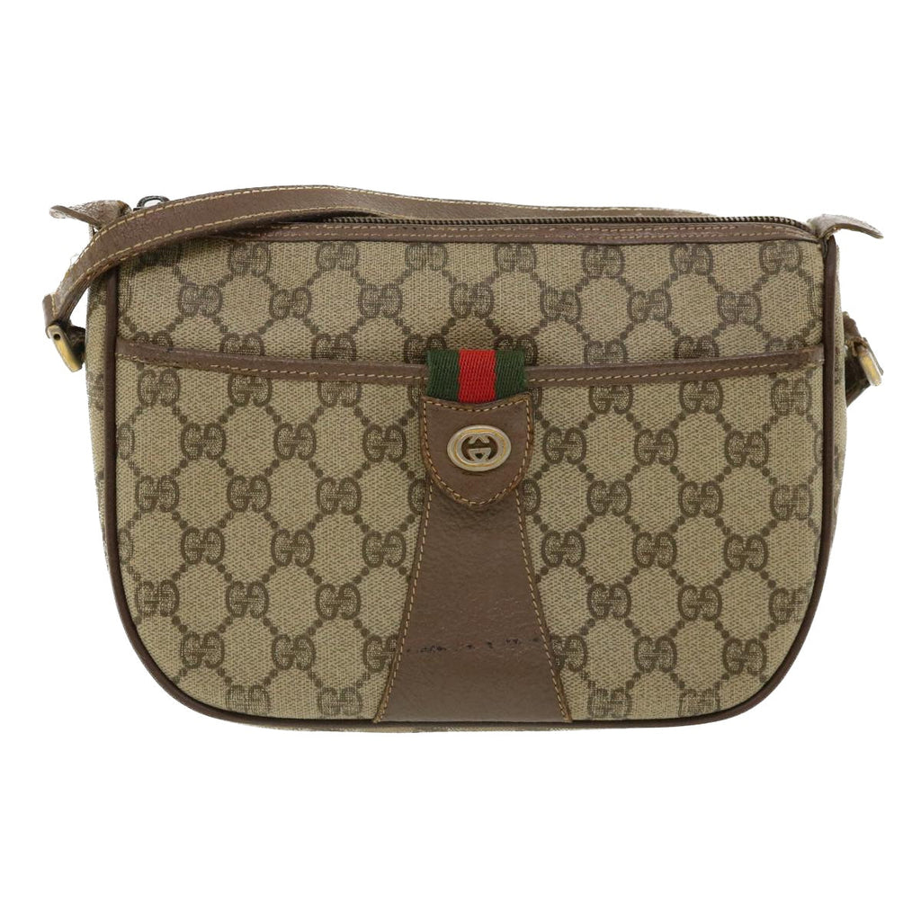GUCCI Web Sherry Line GG Canvas Shoulder Bag PVC Leather Beige Green rd3958