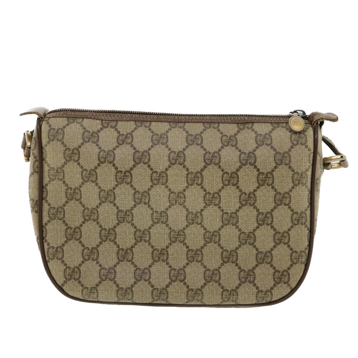 GUCCI Web Sherry Line GG Canvas Shoulder Bag PVC Leather Beige Green rd3958