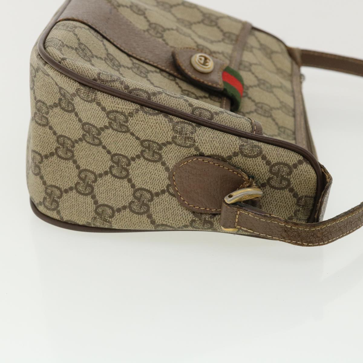 GUCCI Web Sherry Line GG Canvas Shoulder Bag PVC Leather Beige Green rd3958