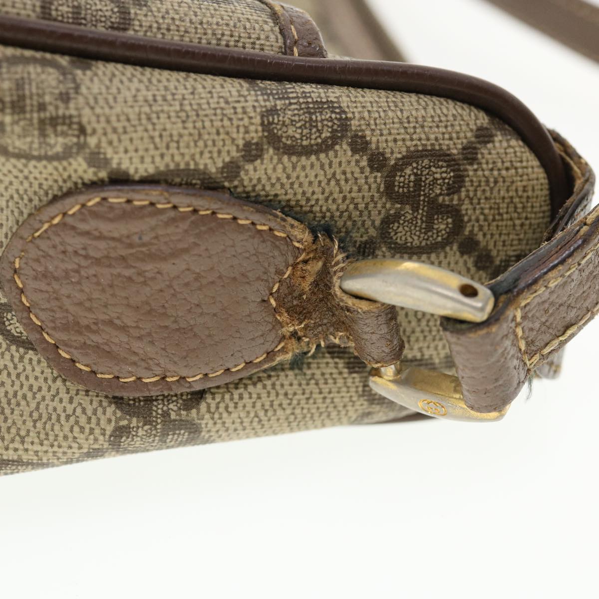 GUCCI Web Sherry Line GG Canvas Shoulder Bag PVC Leather Beige Green rd3958