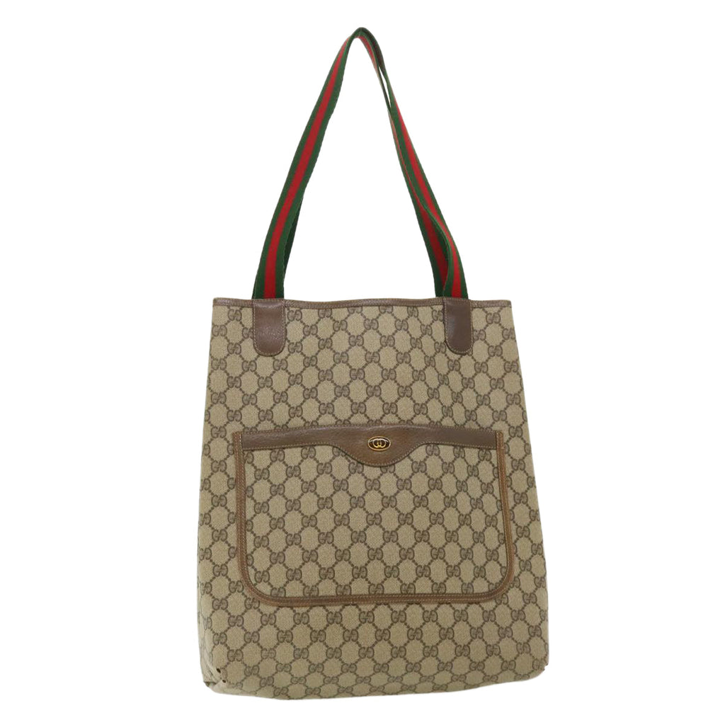 GUCCI Web Sherry Line GG Canvas Tote Bag PVC Leather Beige Green Red rd3959