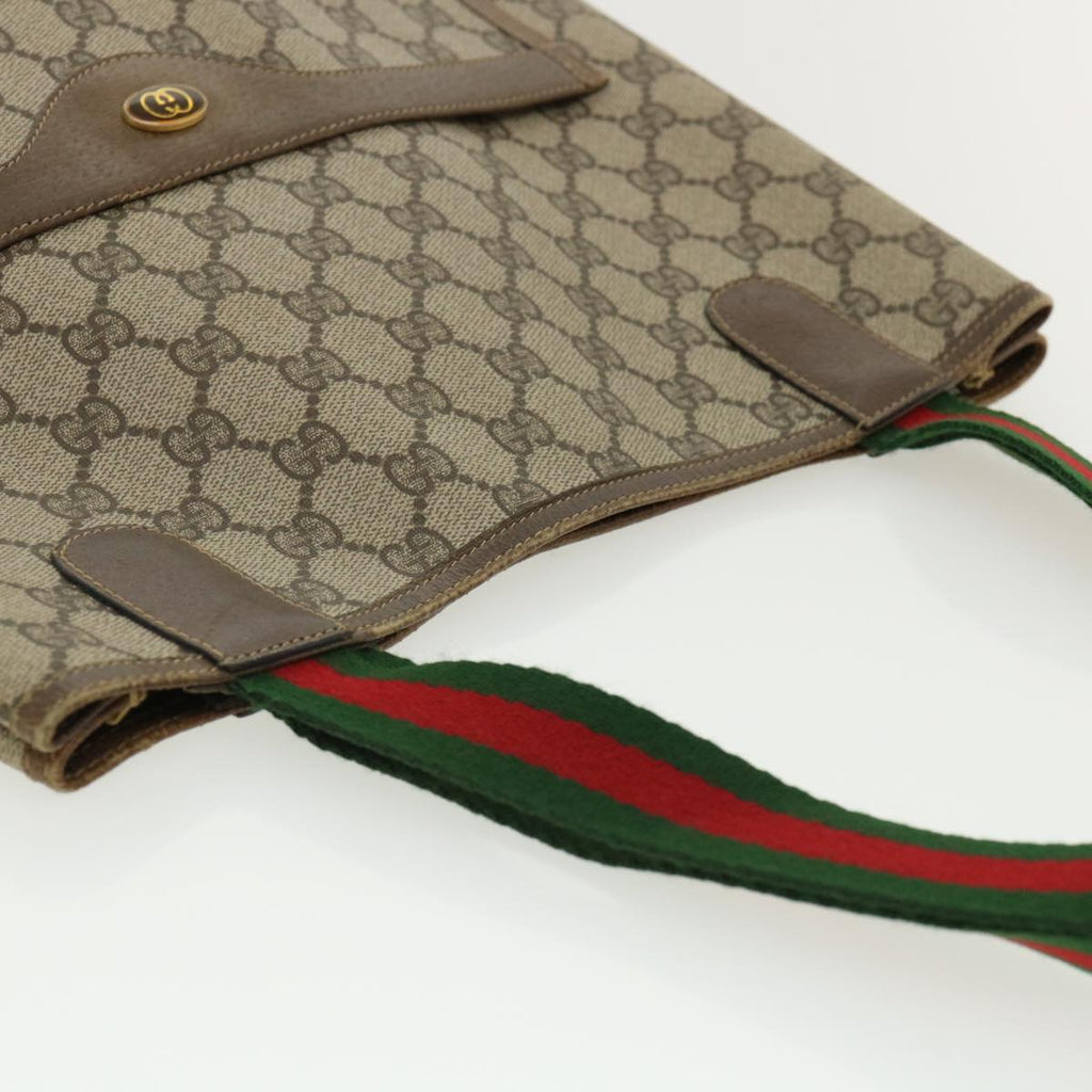 GUCCI Web Sherry Line GG Canvas Tote Bag PVC Leather Beige Green Red rd3959