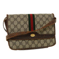GUCCI Web Sherry Line GG Canvas Shoulder Bag PVC Leather Beige Green rd3964