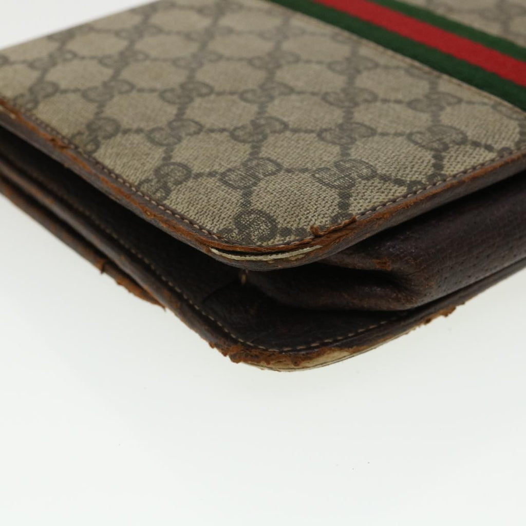 GUCCI Web Sherry Line GG Canvas Shoulder Bag PVC Leather Beige Green rd3964