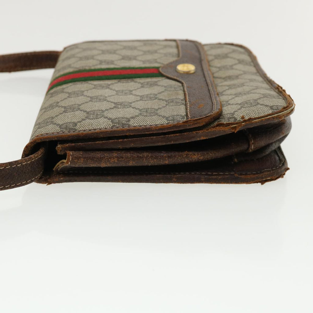 GUCCI Web Sherry Line GG Canvas Shoulder Bag PVC Leather Beige Green rd3964