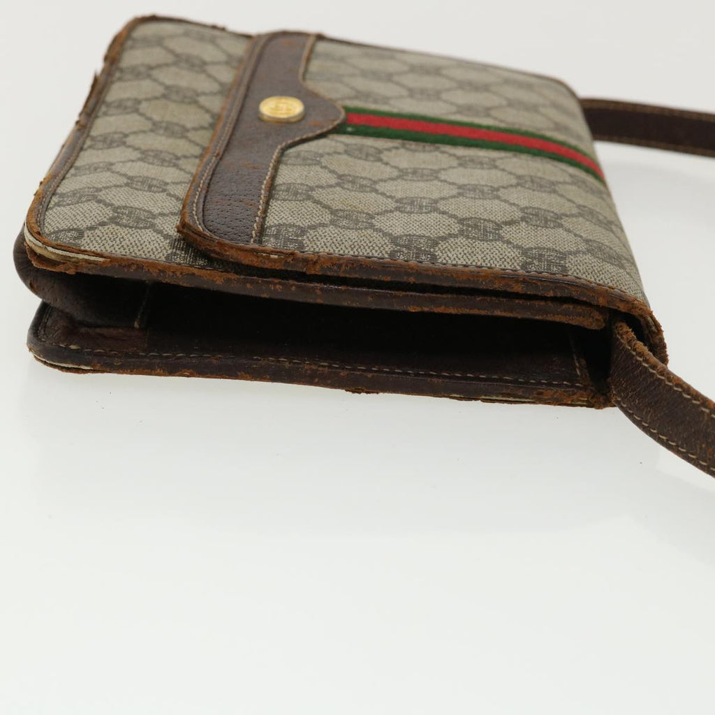 GUCCI Web Sherry Line GG Canvas Shoulder Bag PVC Leather Beige Green rd3964
