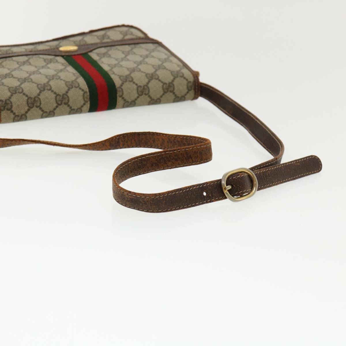 GUCCI Web Sherry Line GG Canvas Shoulder Bag PVC Leather Beige Green rd3964