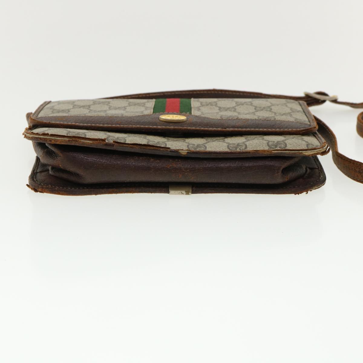 GUCCI Web Sherry Line GG Canvas Shoulder Bag PVC Leather Beige Green rd3964