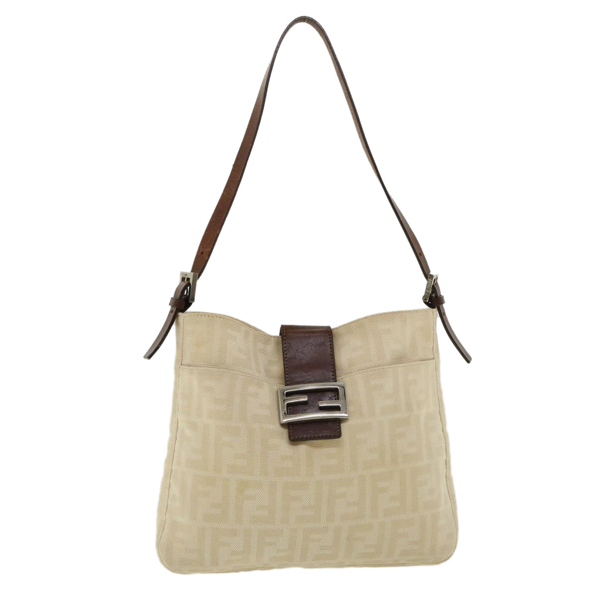 FENDI Mamma Baguette Zucca Canvas Shoulder Bag Beige rd3993