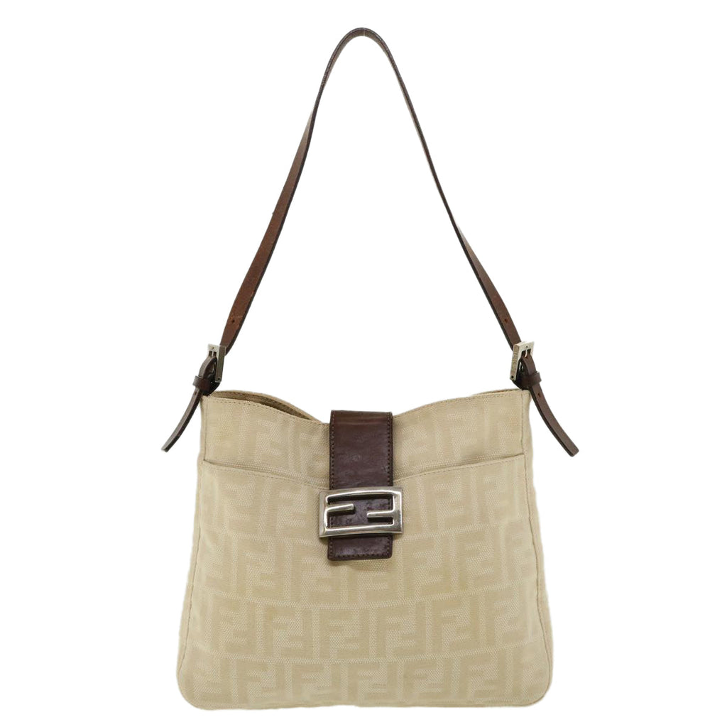 FENDI Mamma Baguette Zucca Canvas Shoulder Bag Beige rd3993