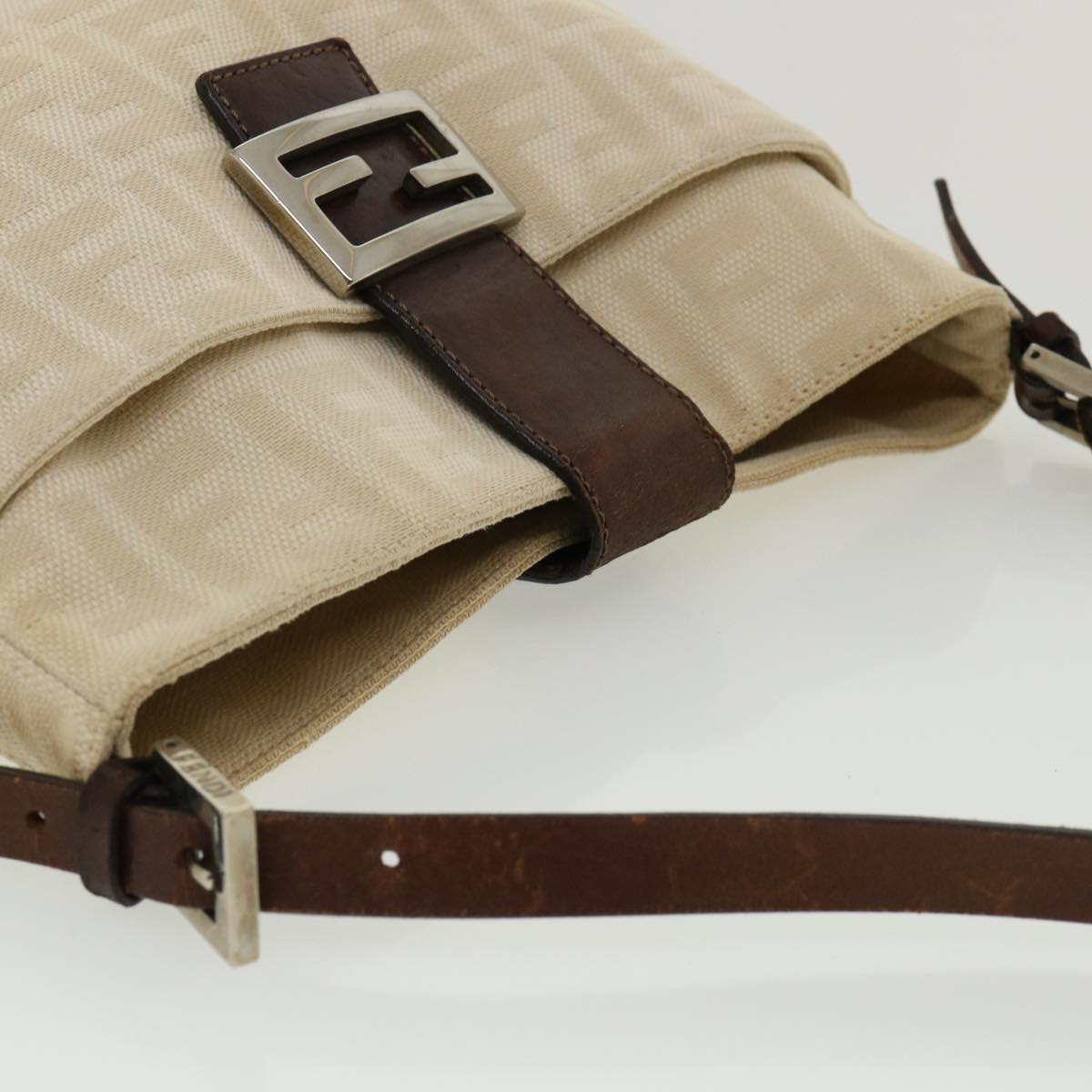 FENDI Mamma Baguette Zucca Canvas Shoulder Bag Beige rd3993