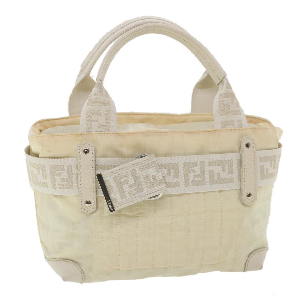 FENDI Zucca Canvas Hand Bag Nylon Leather White rd3994