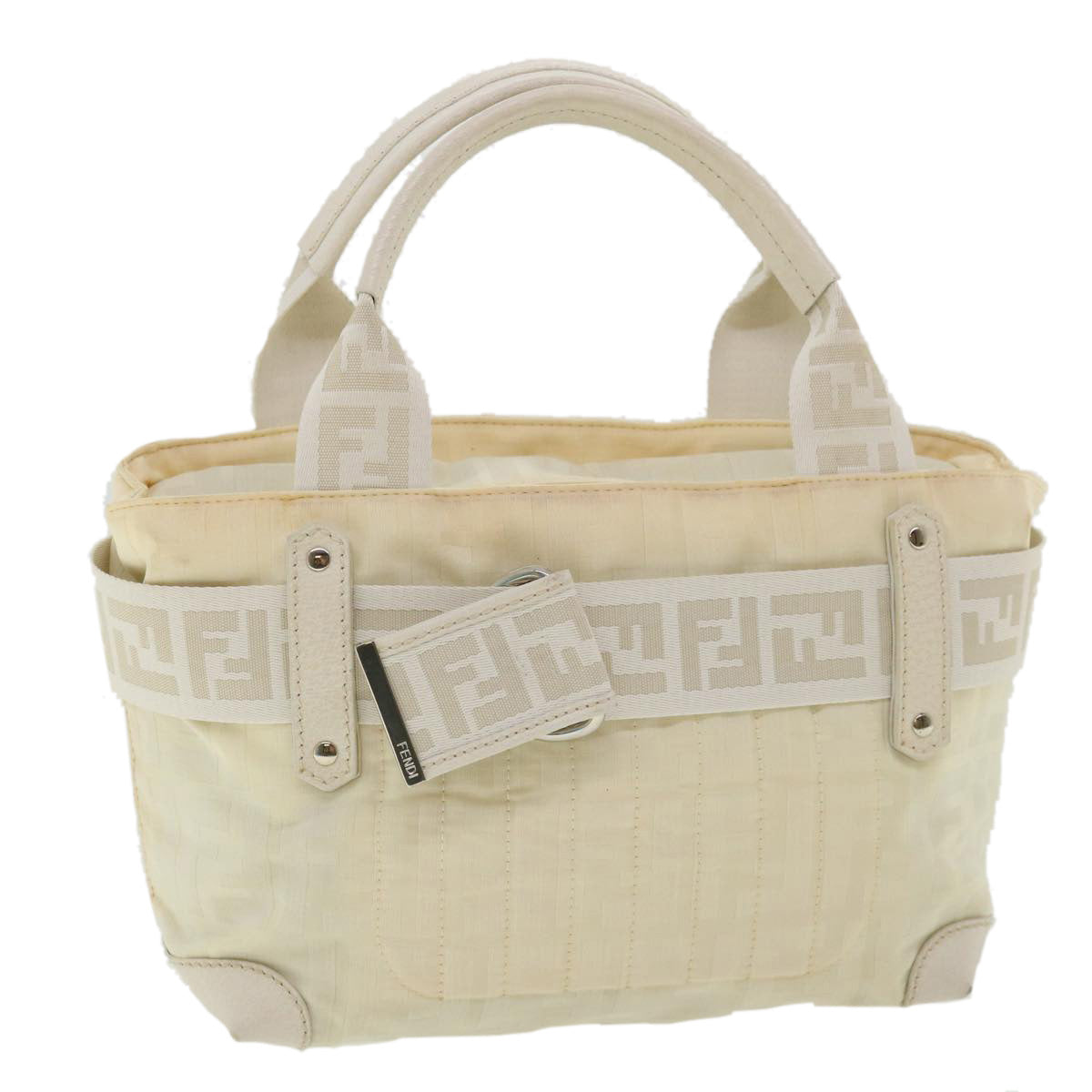 FENDI Zucca Canvas Hand Bag Nylon Leather White rd3994
