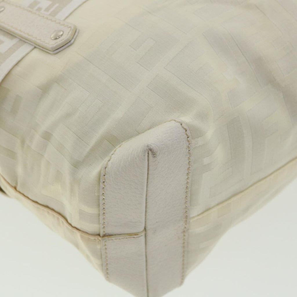 FENDI Zucca Canvas Hand Bag Nylon Leather White rd3994