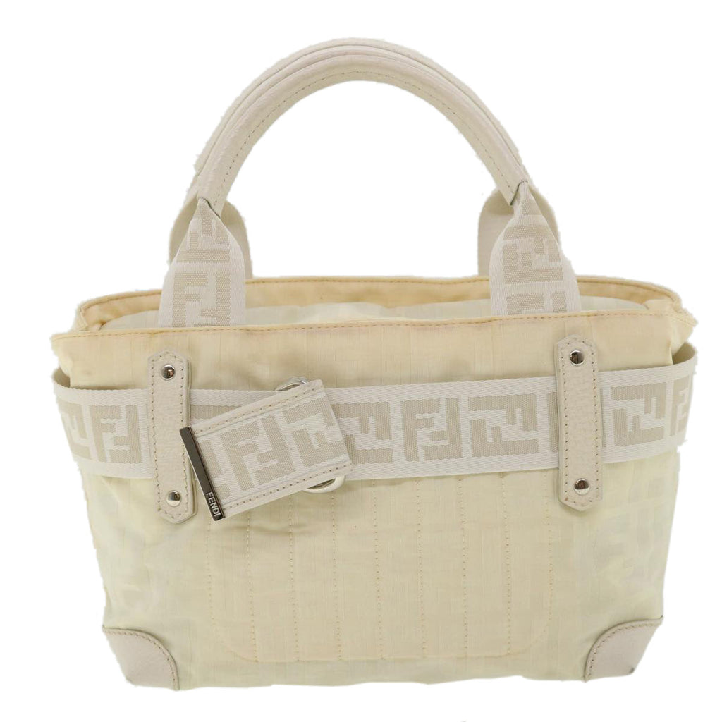 FENDI Zucca Canvas Hand Bag Nylon Leather White rd3994