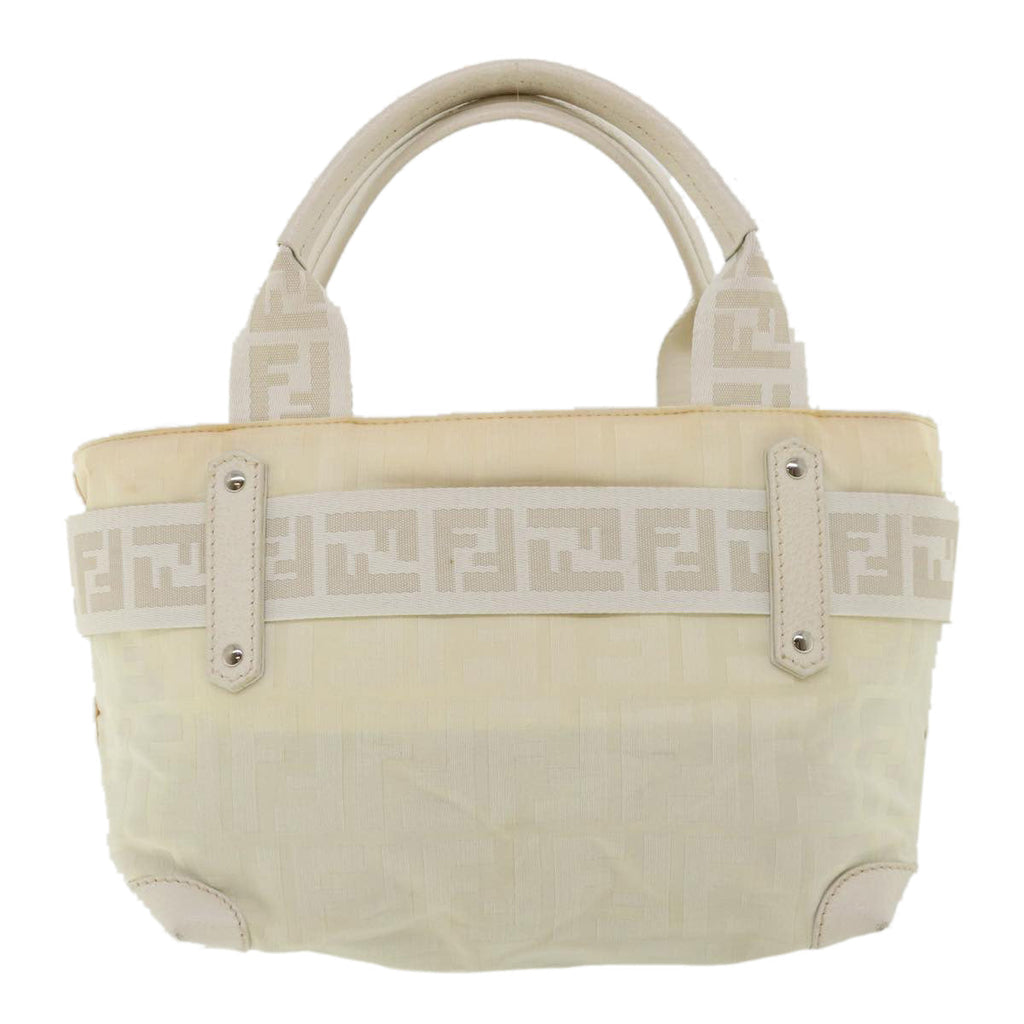 FENDI Zucca Canvas Hand Bag Nylon Leather White rd3994