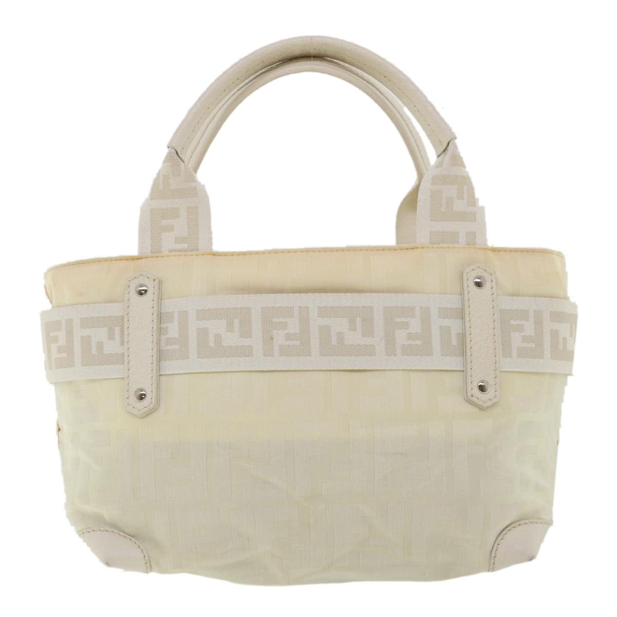 FENDI Zucca Canvas Hand Bag Nylon Leather White rd3994