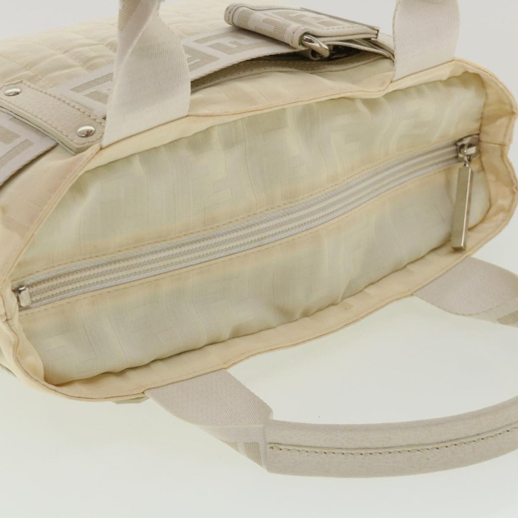 FENDI Zucca Canvas Hand Bag Nylon Leather White rd3994