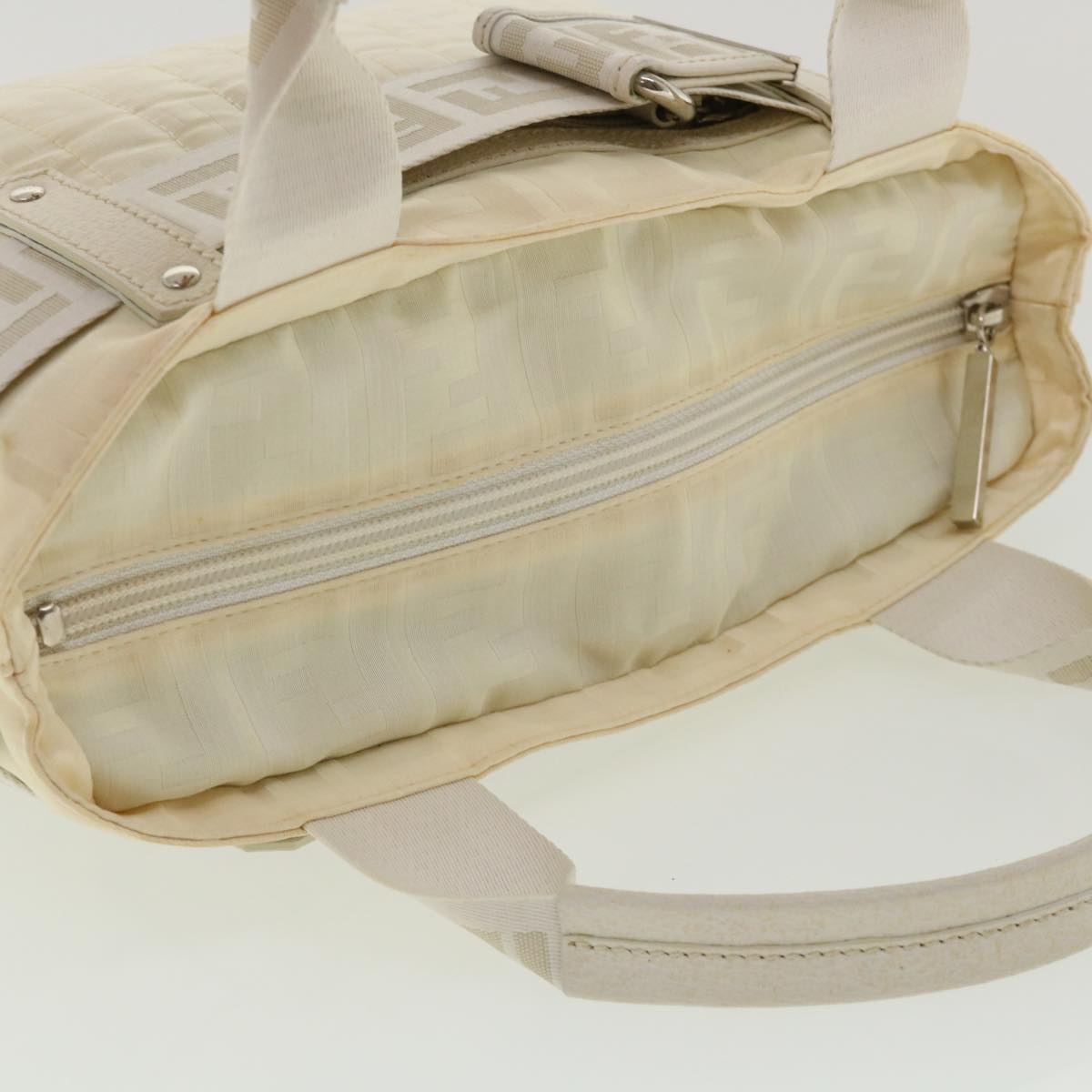 FENDI Zucca Canvas Hand Bag Nylon Leather White rd3994