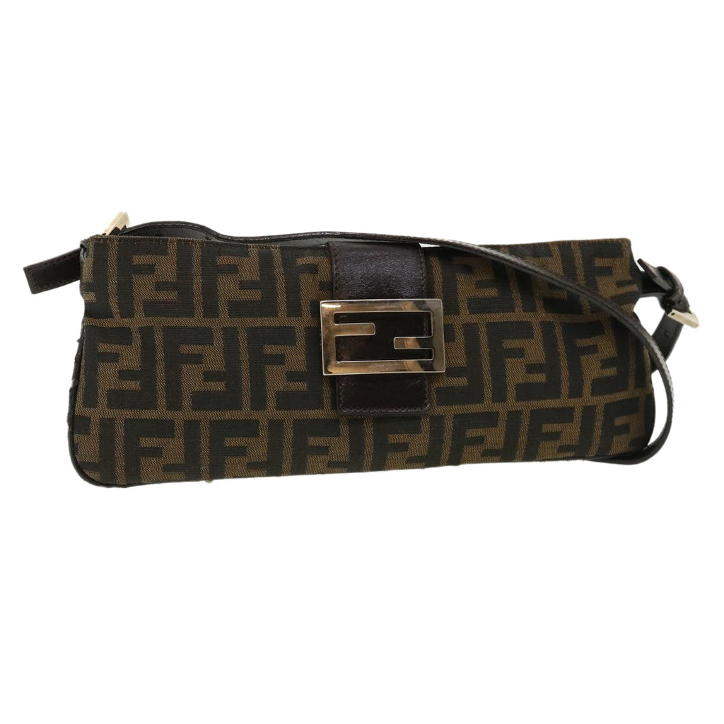 FENDI Zucca Canvas Shoulder Bag Brown Black rd4161