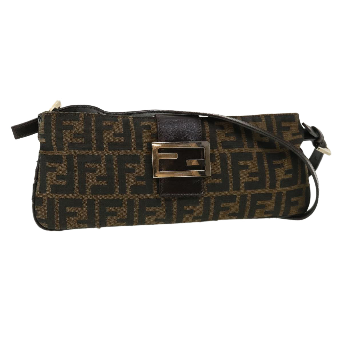 FENDI Zucca Canvas Shoulder Bag Brown Black rd4161