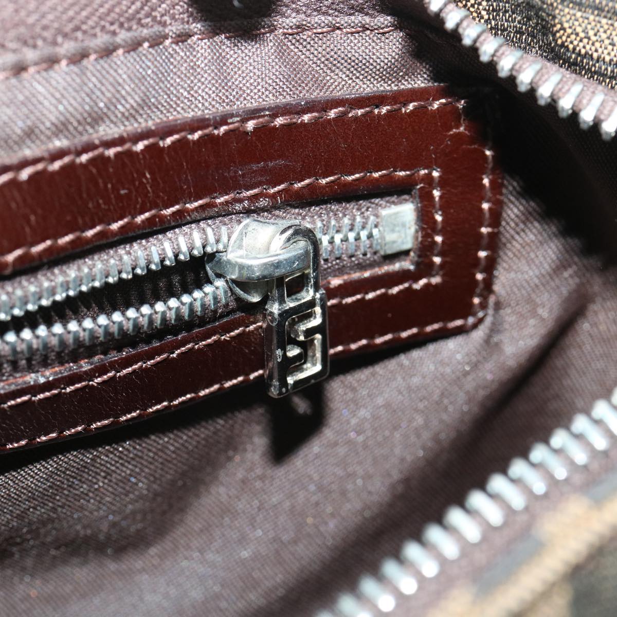 FENDI Zucca Canvas Shoulder Bag Brown Black rd4161
