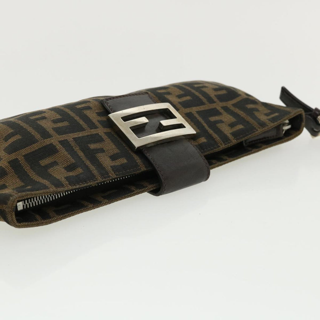 FENDI Zucca Canvas Shoulder Bag Brown Black rd4161