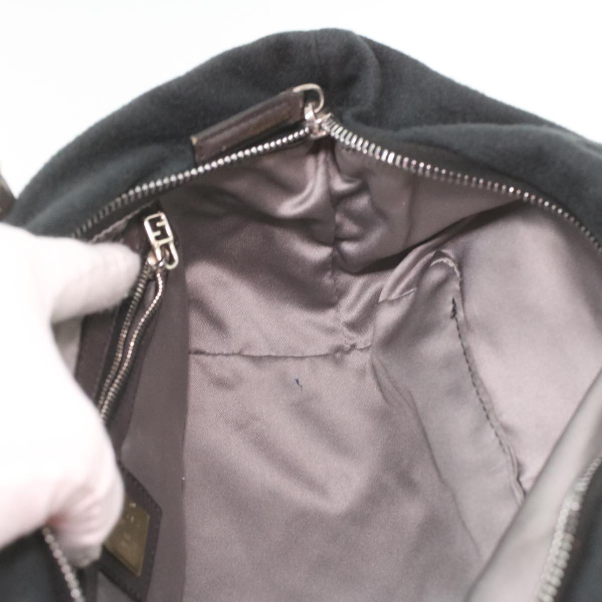FENDI Hand Bag Wool Black rd4314