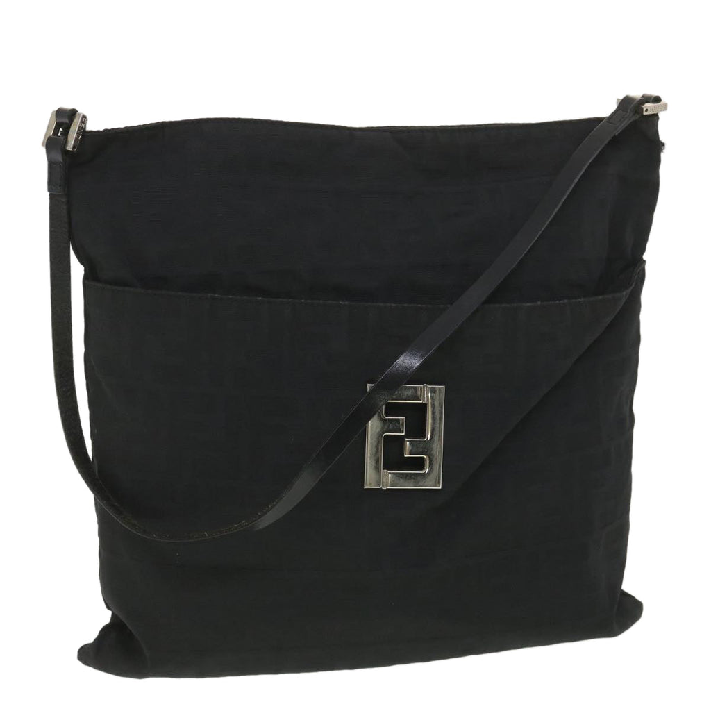 FENDI Zucca Canvas Shoulder Bag Nylon Black rd4345
