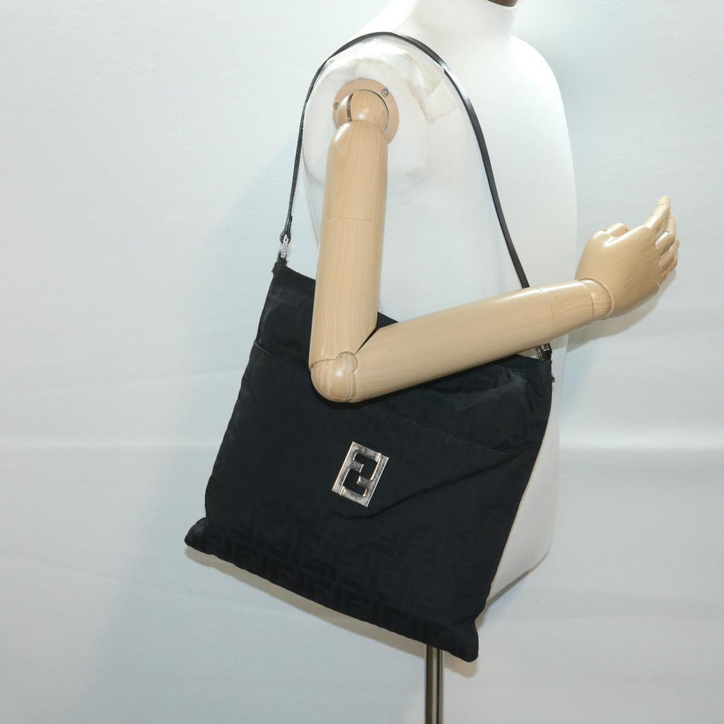FENDI Zucca Canvas Shoulder Bag Nylon Black rd4345