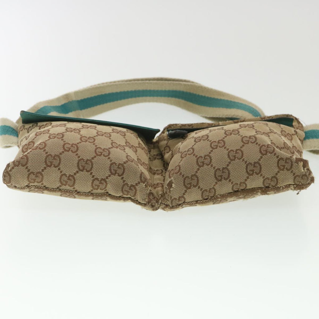 GUCCI Sherry Line GG Canvas Waist Bag Beige Turquoise Blue 28566 rd4355