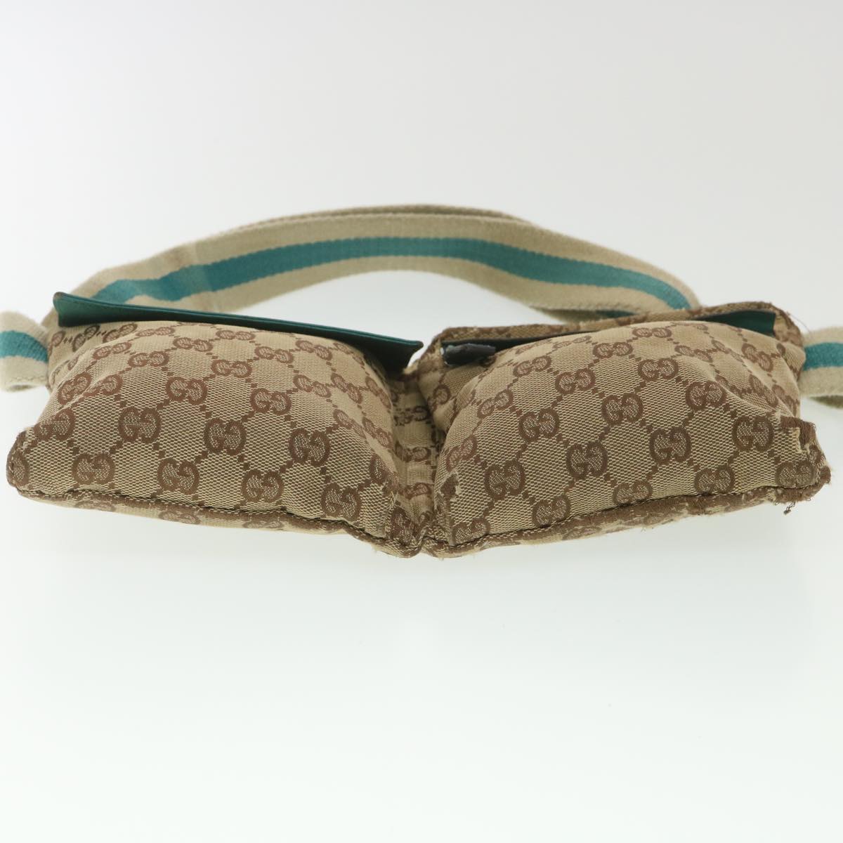 GUCCI Sherry Line GG Canvas Waist Bag Beige Turquoise Blue 28566 rd4355