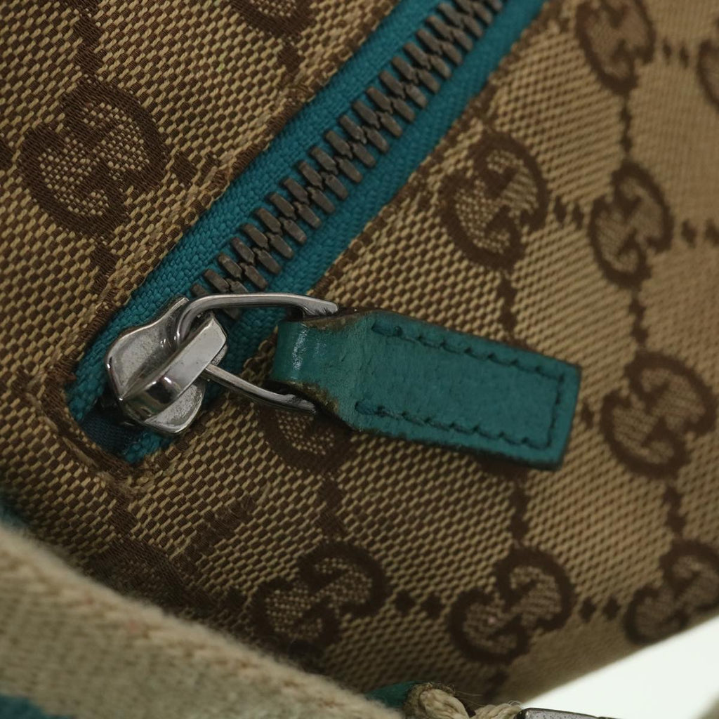 GUCCI Sherry Line GG Canvas Waist Bag Beige Turquoise Blue 28566 rd4355