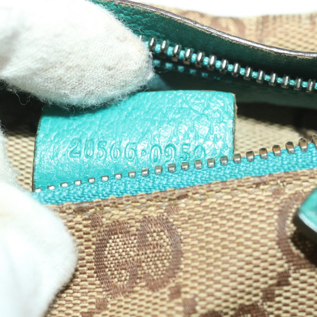 GUCCI Sherry Line GG Canvas Waist Bag Beige Turquoise Blue 28566 rd4355