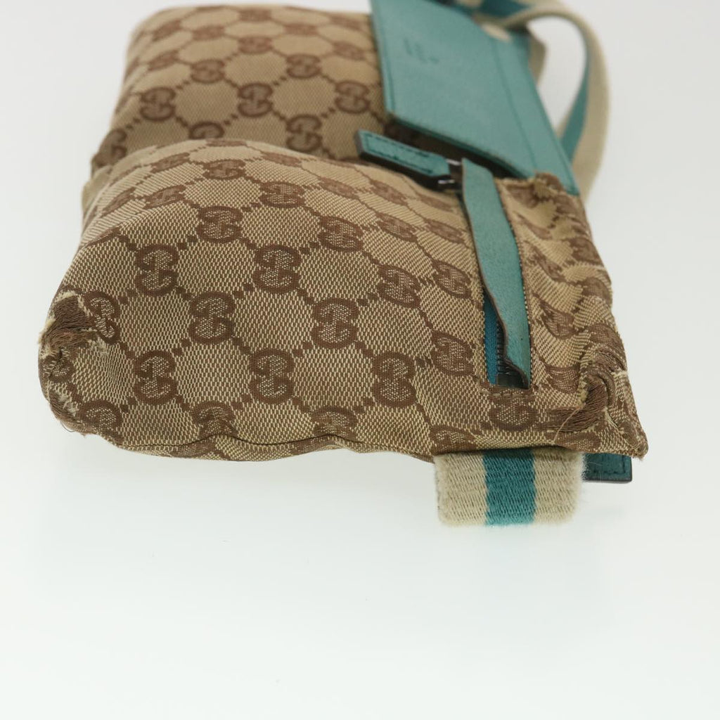GUCCI Sherry Line GG Canvas Waist Bag Beige Turquoise Blue 28566 rd4355