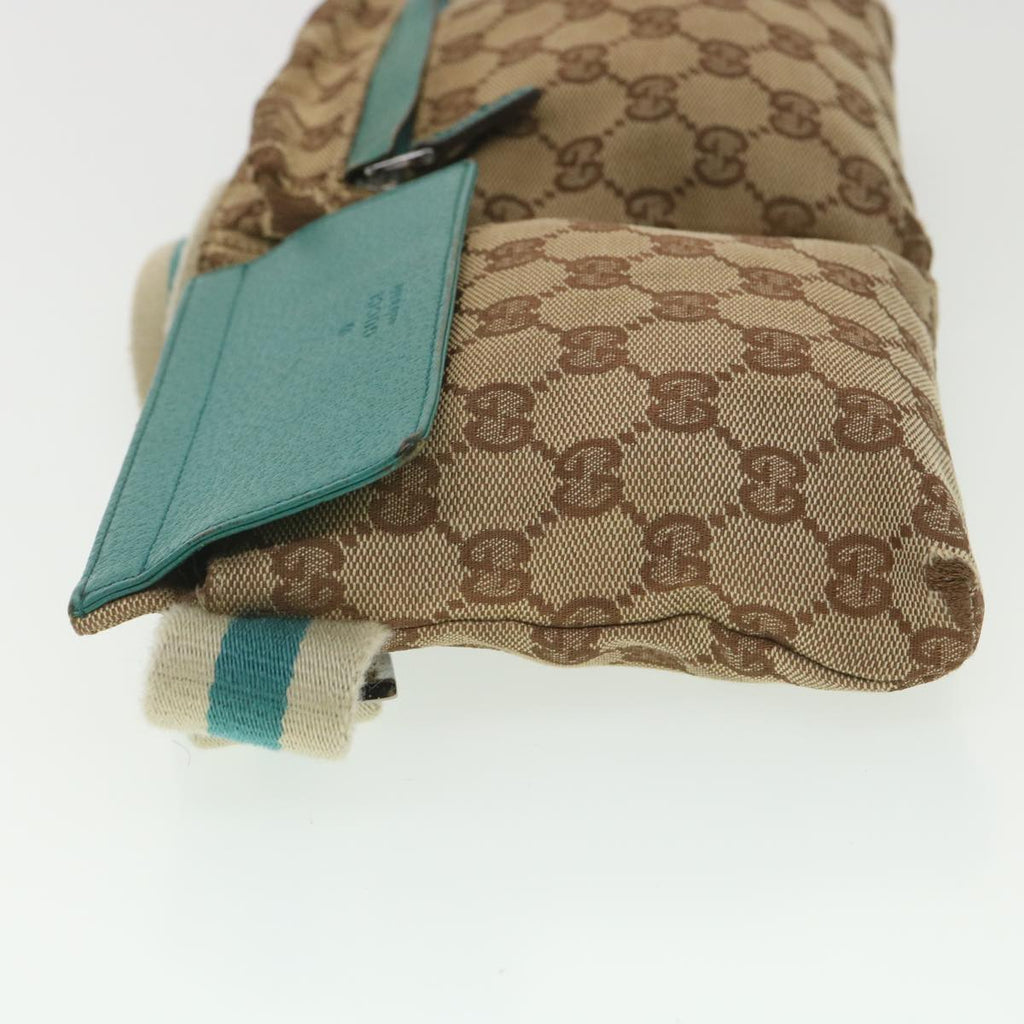 GUCCI Sherry Line GG Canvas Waist Bag Beige Turquoise Blue 28566 rd4355