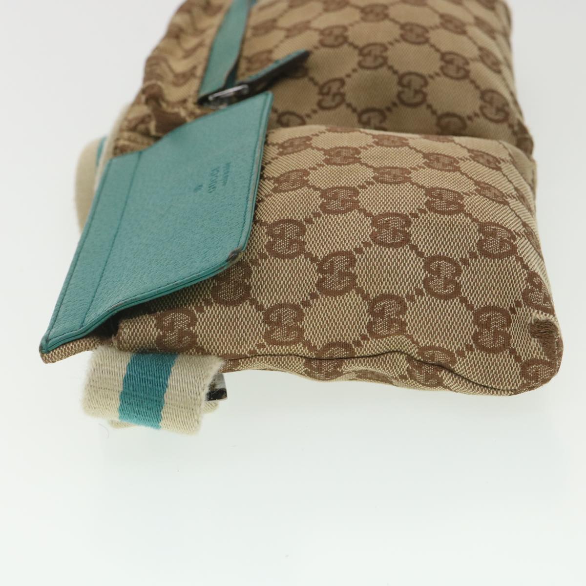 GUCCI Sherry Line GG Canvas Waist Bag Beige Turquoise Blue 28566 rd4355