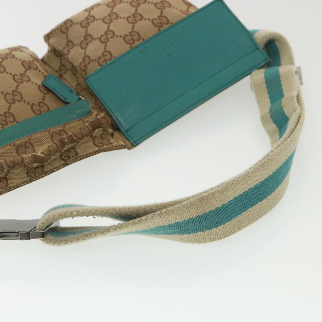 GUCCI Sherry Line GG Canvas Waist Bag Beige Turquoise Blue 28566 rd4355