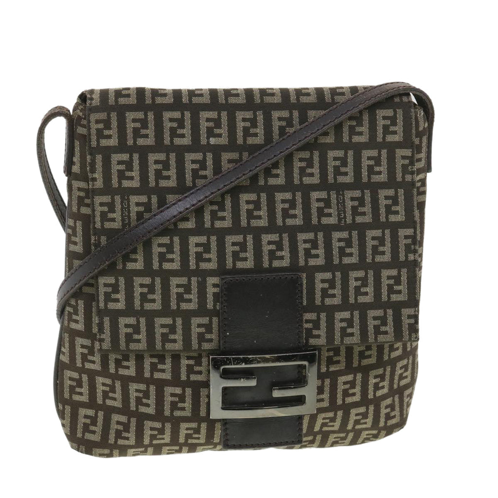 FENDI Zucchino Canvas Shoulder Bag Brown Beige rd4369