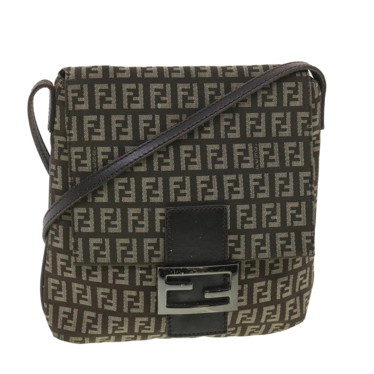FENDI Zucchino Canvas Shoulder Bag Brown Beige rd4369