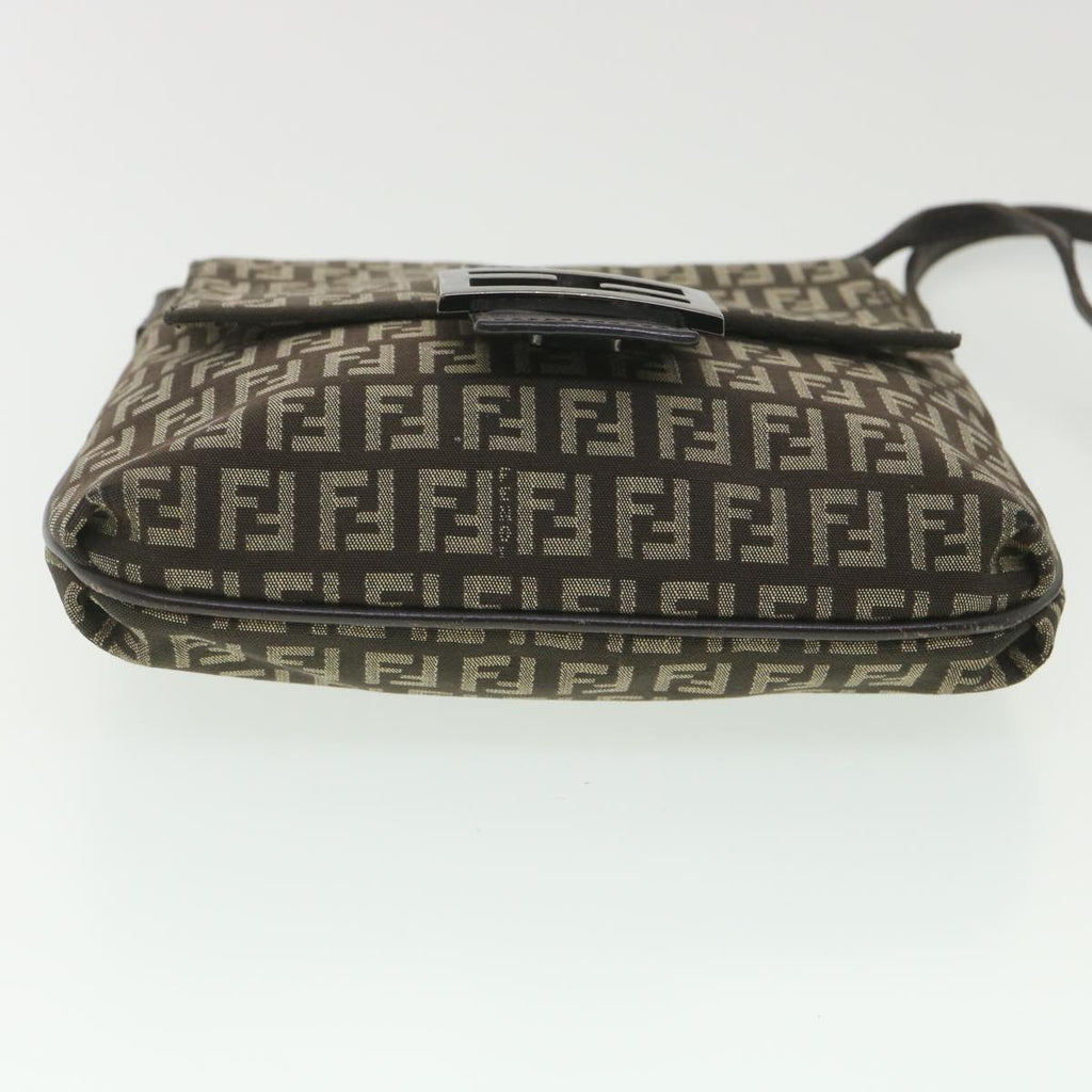 FENDI Zucchino Canvas Shoulder Bag Brown Beige rd4369