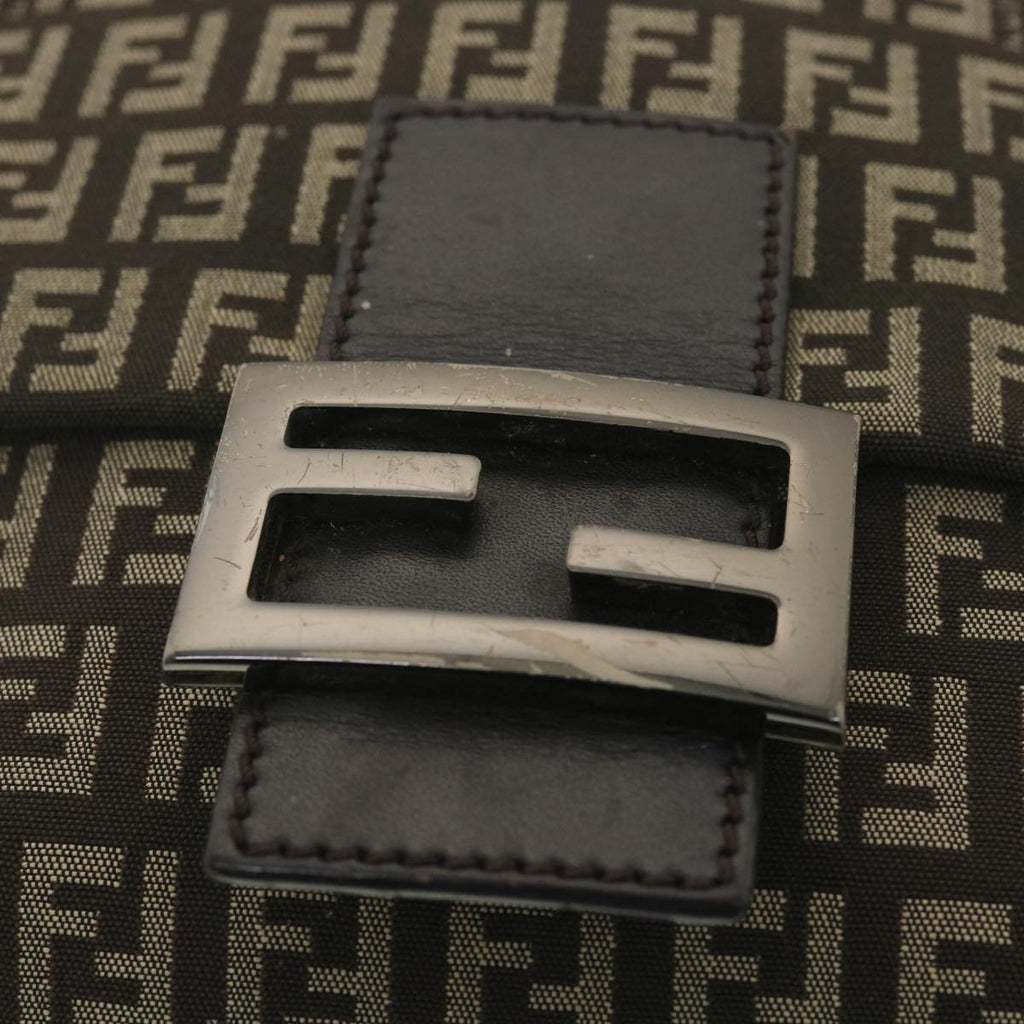 FENDI Zucchino Canvas Shoulder Bag Brown Beige rd4369