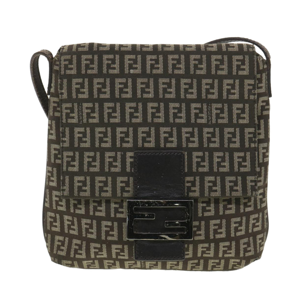 FENDI Zucchino Canvas Shoulder Bag Brown Beige rd4369