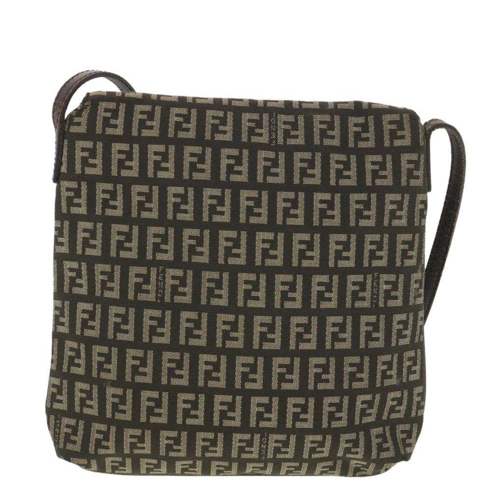 FENDI Zucchino Canvas Shoulder Bag Brown Beige rd4369