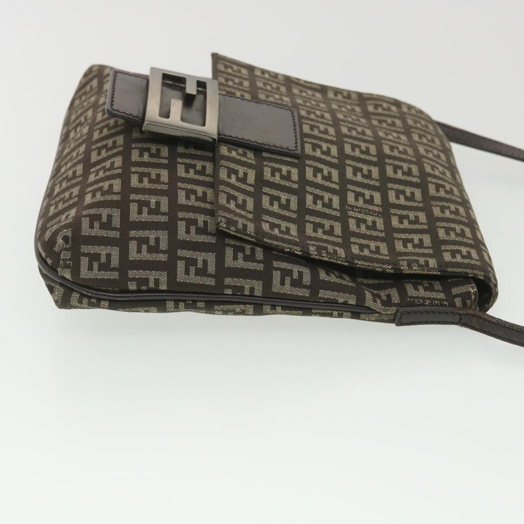 FENDI Zucchino Canvas Shoulder Bag Brown Beige rd4369