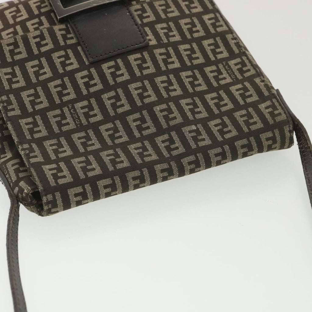 FENDI Zucchino Canvas Shoulder Bag Brown Beige rd4369
