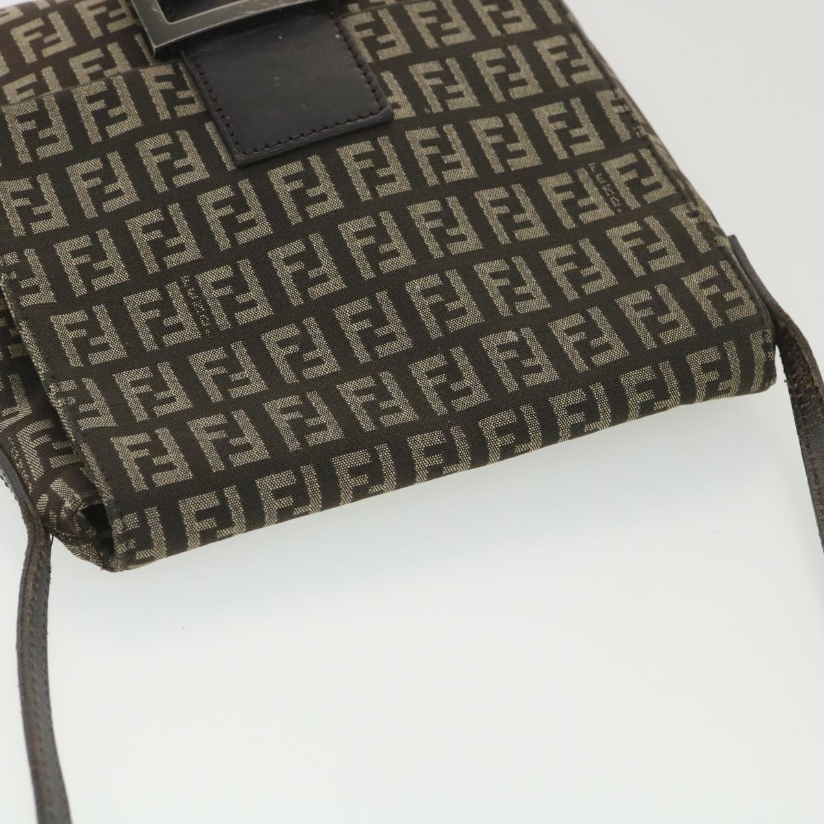 FENDI Zucchino Canvas Shoulder Bag Brown Beige rd4369